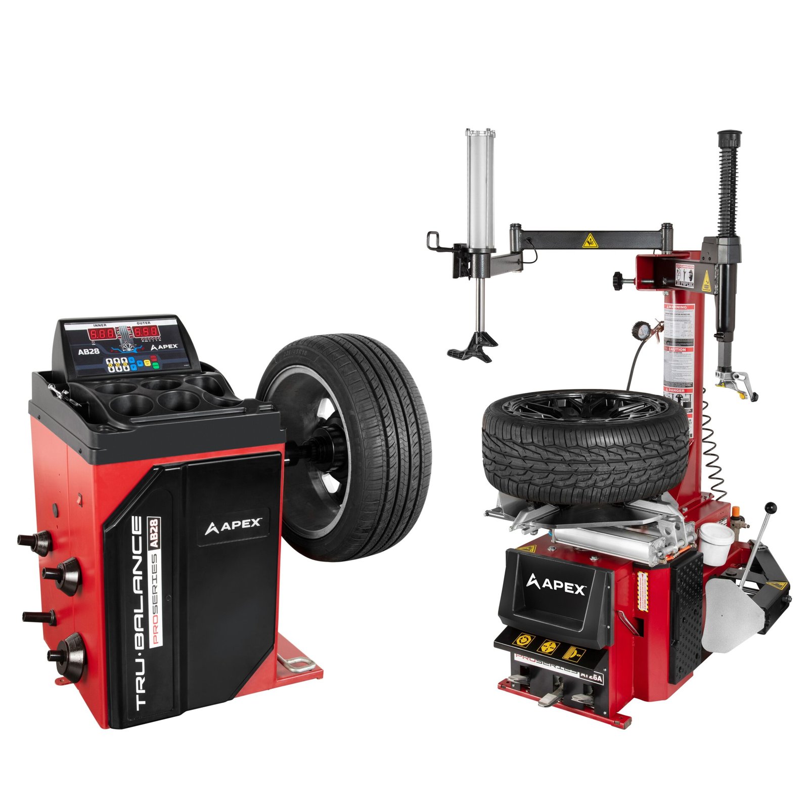 APEX AT26A - AB28 Combo Tire Changer and Wheel Balancer APEX AT26A and AB28 tire changer wheel balancer combo with pneumatic assist tower