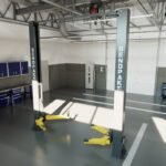 This image shows the BendPak 10APX Pro Series 2 post lift installed in a garage environment with adapters and frame cradle pads ready for real world service applications. SKU 5175648