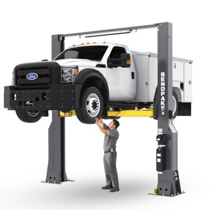 BendPak 20AP 2-post super duty lift raising 20,000 lb work truck, commercial shop strength, SKU 5175614.