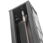 Precision-engineered aircraft cable routing inside BendPak four-post lift column for durability and strength.