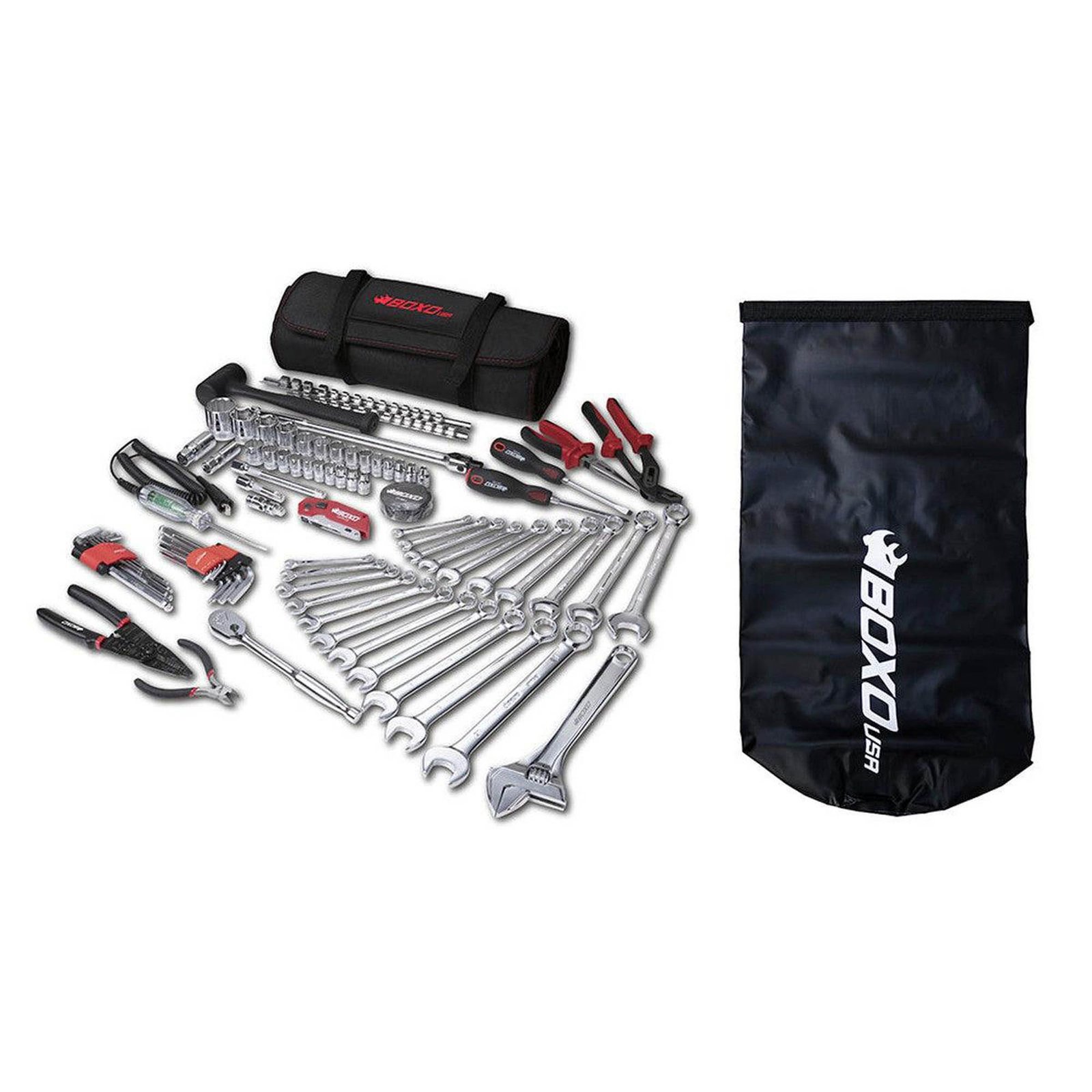 PA922 Boat Roll | 82-Piece Metric and SAE Marine Tool Roll and Dry Bag BoxoUSA BoatRoll 82-piece boat tool roll with dry bag and marine hand tools