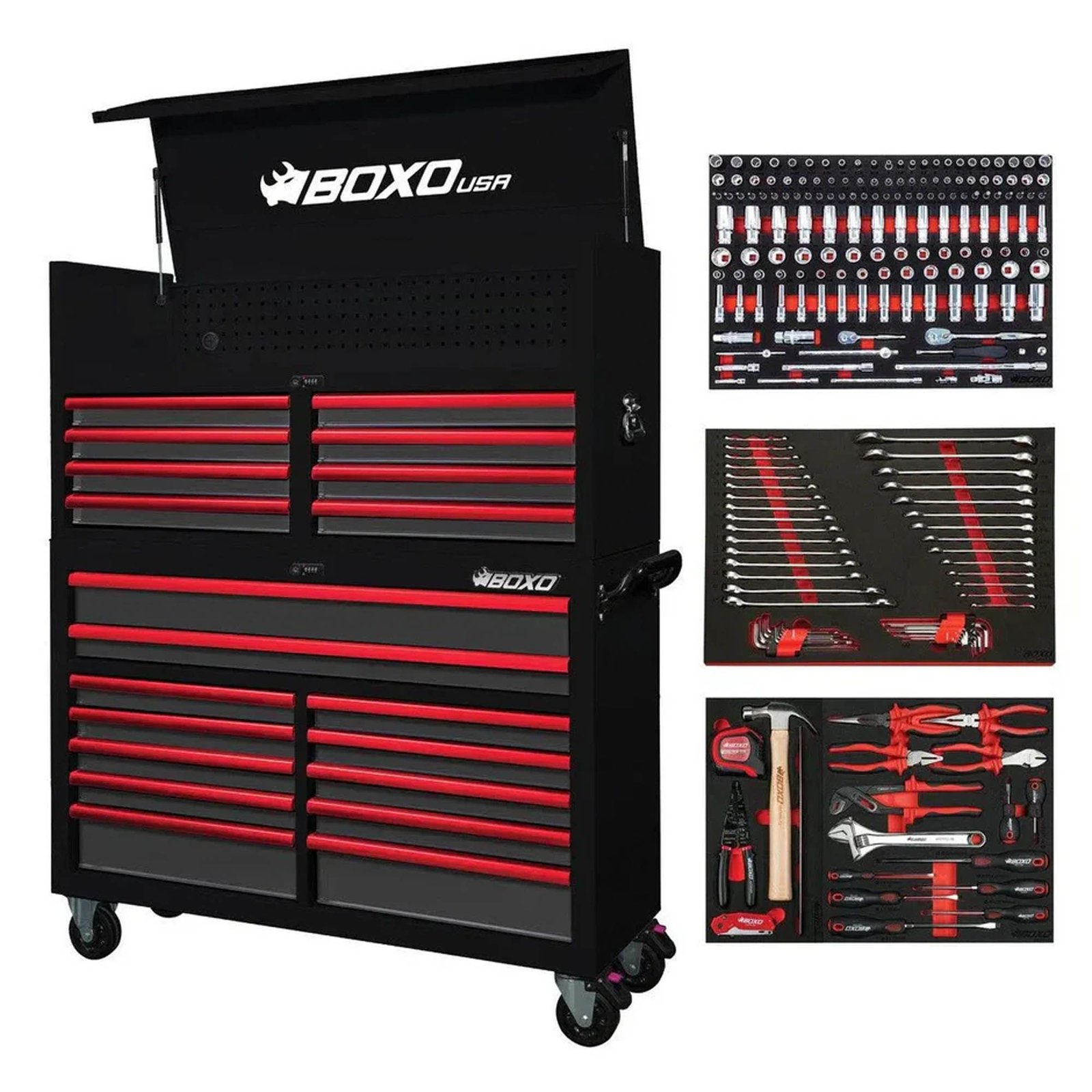 53" Pro Series Toolbox,Top and Bottom with Master Tool Set BoxoUSA 53-inch Pro Series loaded tool box combo with top and bottom cabinets
