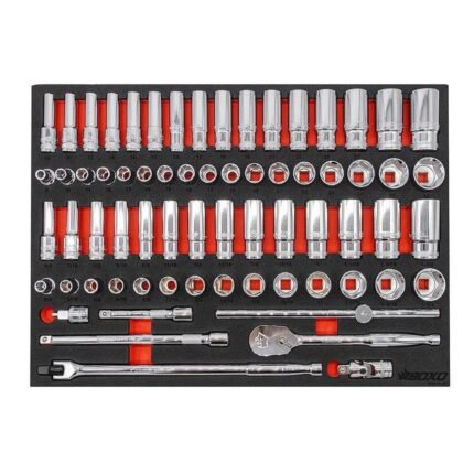 Top-down view of all tools in the Elite Master Tool Set neatly arranged