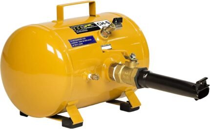The Cheetah CH-5 Bead Seater from TSI, featuring a durable yellow steel tank, brass valve assembly, and precision nozzle for efficient tire bead seating. Get it at Wrenchers.com.
