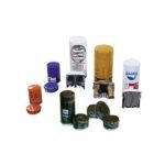 Assorted crushed oil filters and paint cans produced by the Ranger RP-20HD crusher, highlighting its ability to handle multiple filter sizes and metal containers
