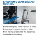 Ergonomic bead breaker control on the Hofmann Monty 1675-SS tire changer designed for easy operation without straddling the machine