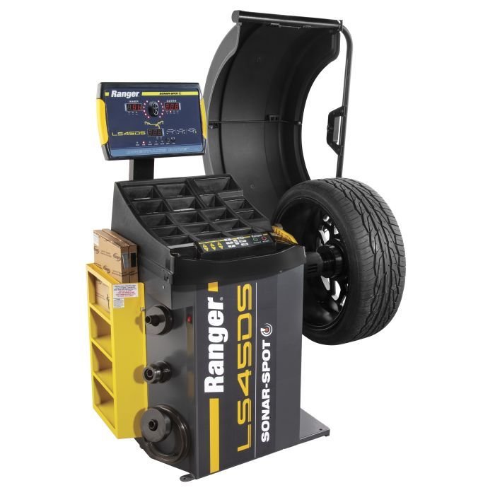 LS45DS Ranger LS45DS Sonar-Spot wheel balancer with storage trays and direct-axis drive system.