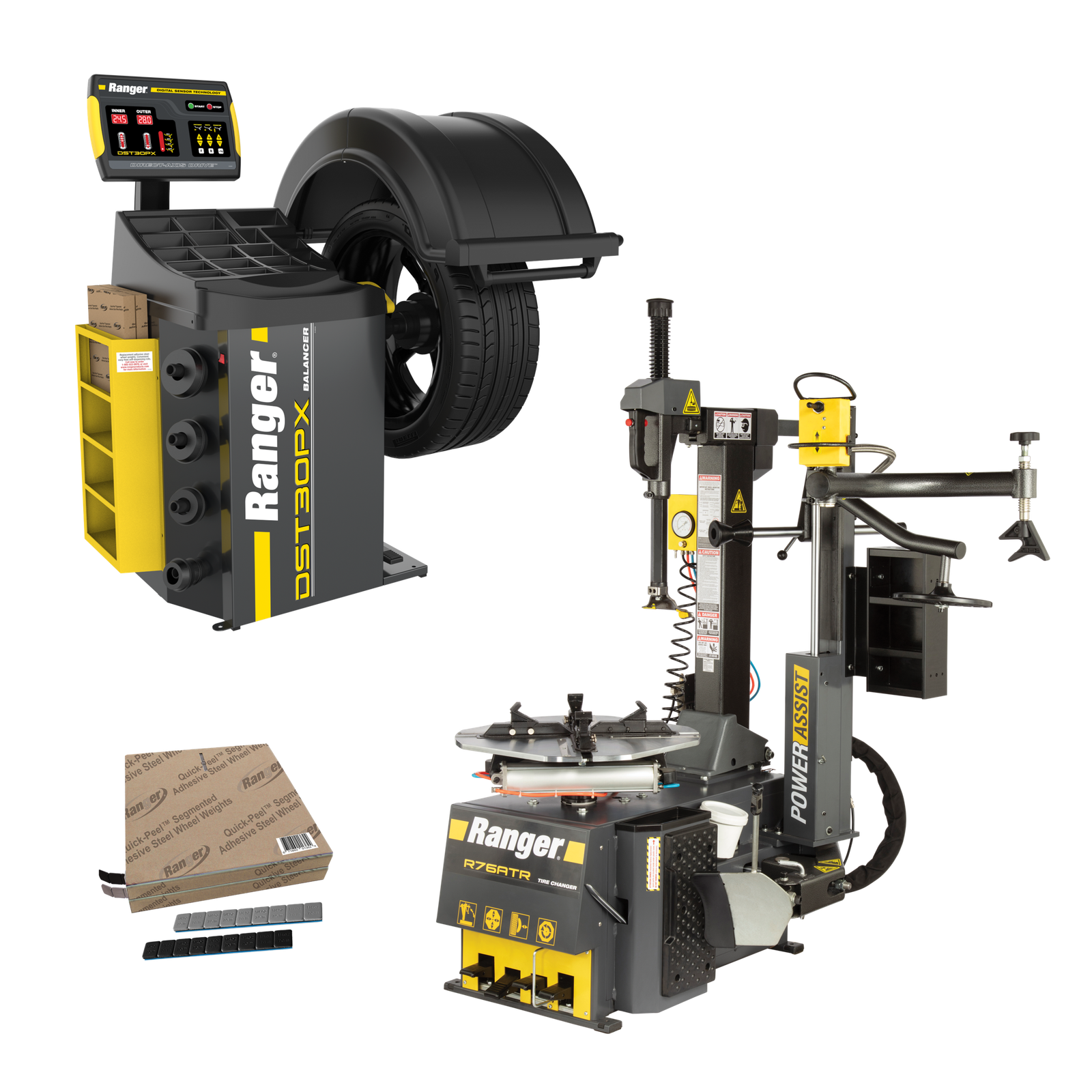 R76ATR-L - DST30PX - Weights - Setup-Train R76ATR-L 110V wheel balancer with DST30PX system tape wheel weights and training package