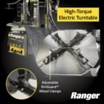 High-torque electric turntable with adjustable RimGuard wheel clamps delivers secure gripping and smooth rotation on the Ranger R80EX tire changer. Engineered for precision wheel service. SKU 5140139.