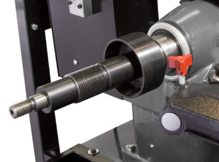 Close-up detail of the Ranger RL-8500 brake lathe arbor shaft and spindle assembly engineered for precision rotor and drum resurfacing.
