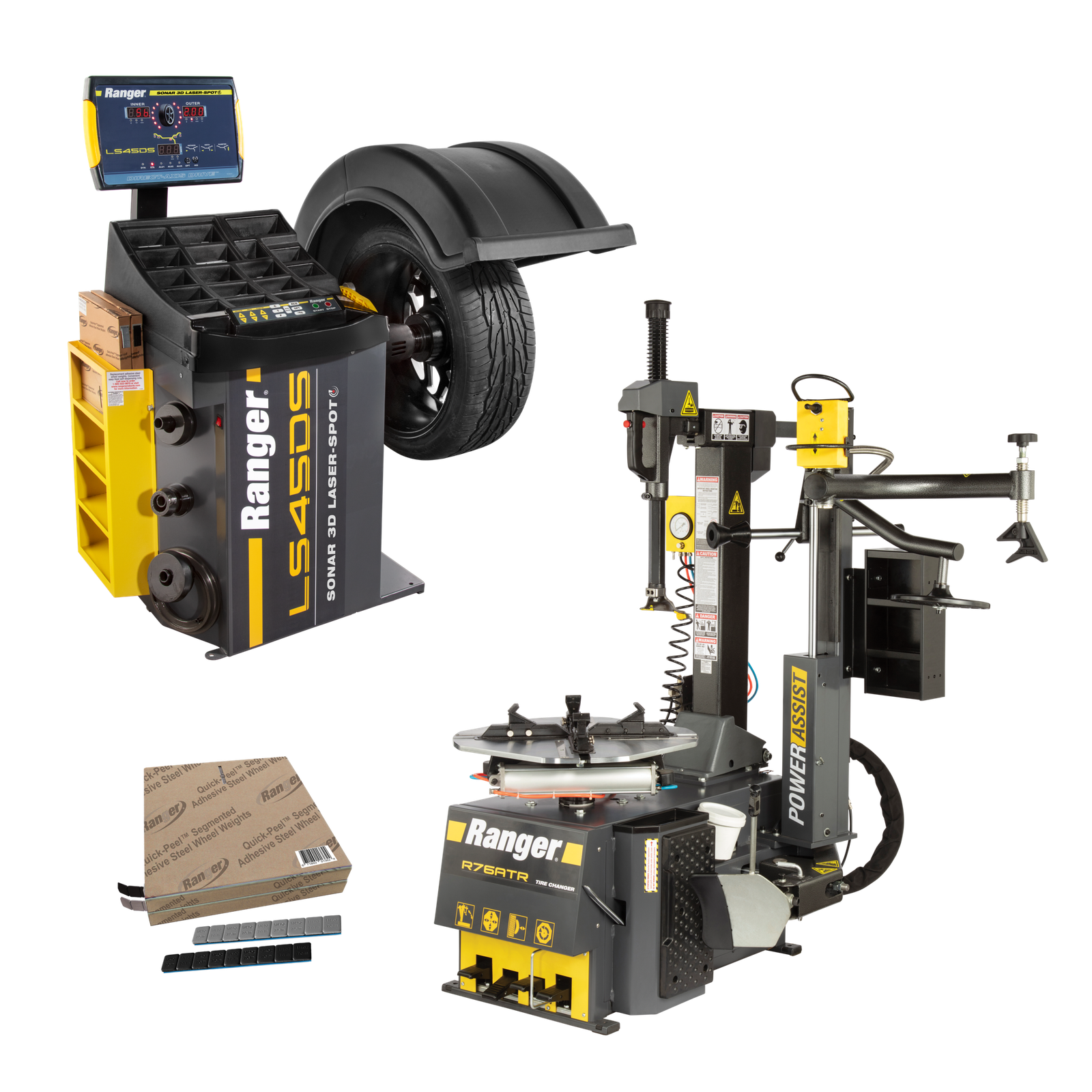 R76ATR - LS45DS - Weights - Setup-Train R76ATR 220V wheel balancer with LS45DS system tape weight rolls and training kit