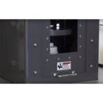 RP-30HD oil filter crusher front viewing window displaying a filter being compressed inside the chamber
