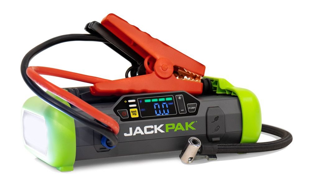 JackPak ULTRA2500A JackPak Ultra 2500A jump starter with removable clamps in action